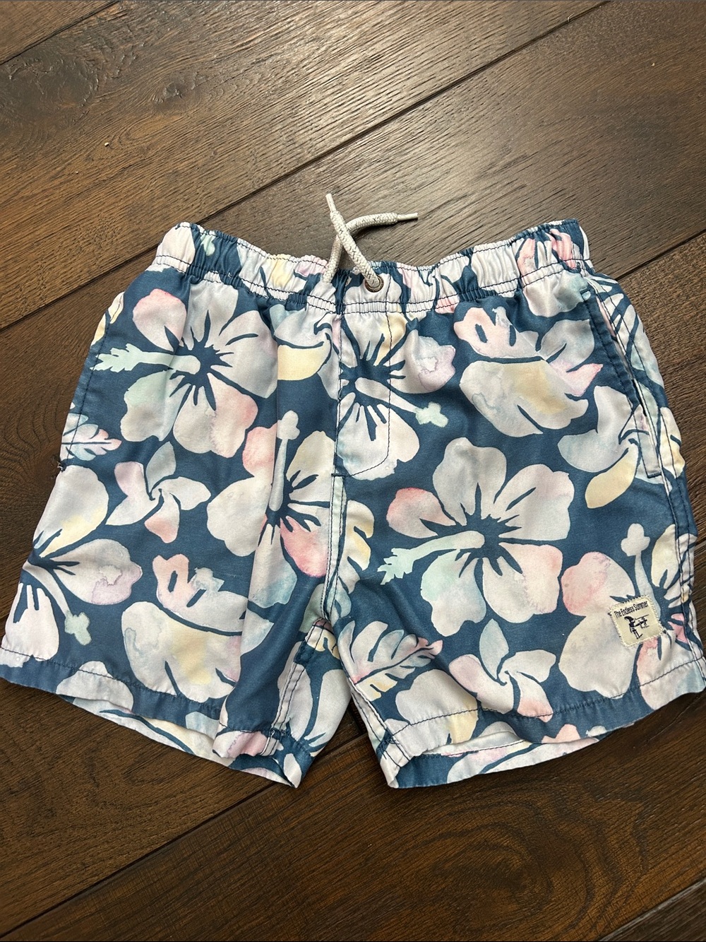 Kids Blue Floral Swim Trunks